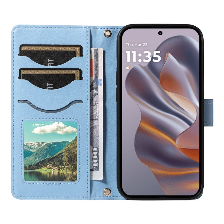 For Motorola Edge 50 Neo 5G / Moto S50 5G / Thinkphone 25 5G Case Wallet Rhombus Leather Phone Cover with Shoulder Strap, Wrist Strap - Blue