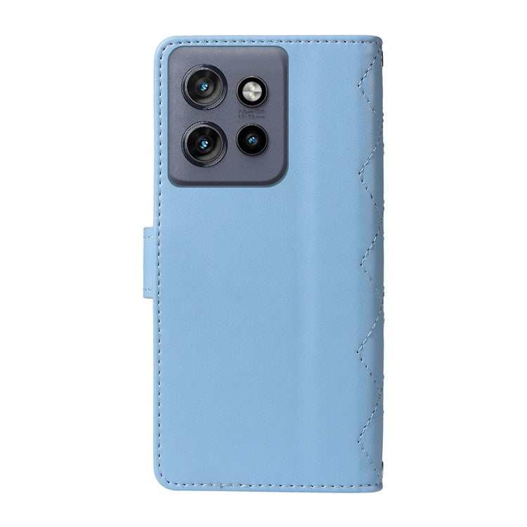For Motorola Edge 50 Neo 5G / Moto S50 5G / Thinkphone 25 5G Case Wallet Rhombus Leather Phone Cover with Shoulder Strap, Wrist Strap - Blue