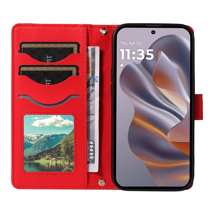 For Motorola Edge 50 Neo 5G / Moto S50 5G / Thinkphone 25 5G Case Wallet Rhombus Leather Phone Cover with Shoulder Strap, Wrist Strap - Red