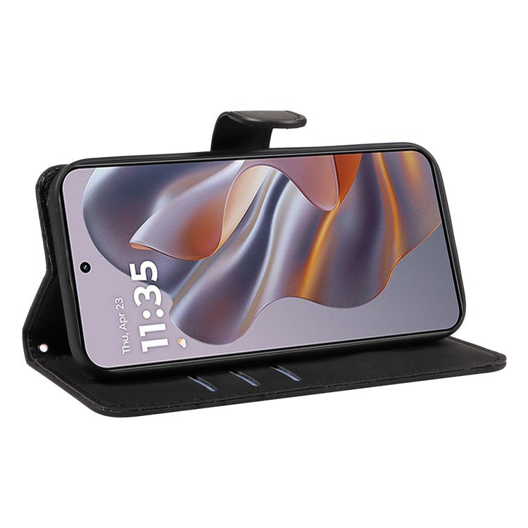 For Motorola Edge 50 Neo 5G Case Stand Wallet Leather Phone Cover Curved Line Wrist Strap - Black