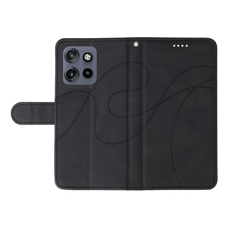 For Motorola Edge 50 Neo 5G Case Stand Wallet Leather Phone Cover Curved Line Wrist Strap - Black