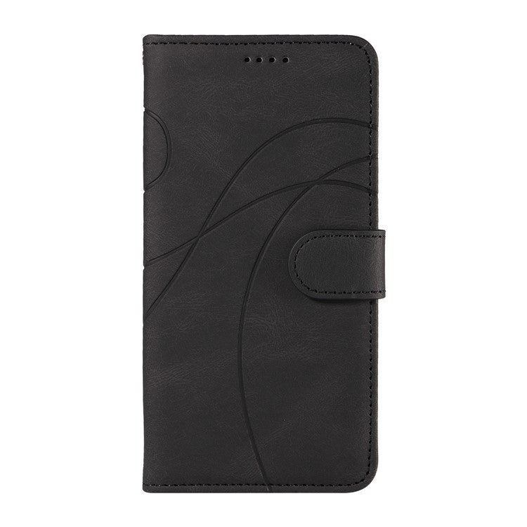 For Motorola Edge 50 Neo 5G Case Stand Wallet Leather Phone Cover Curved Line Wrist Strap - Black