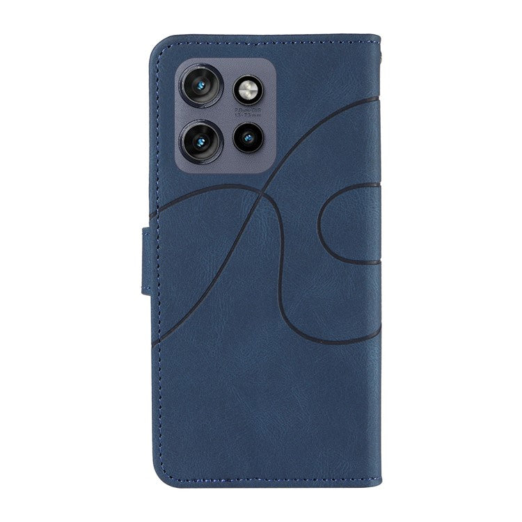 For Motorola Edge 50 Neo 5G Case Stand Wallet Leather Phone Cover Curved Line Wrist Strap - Blue