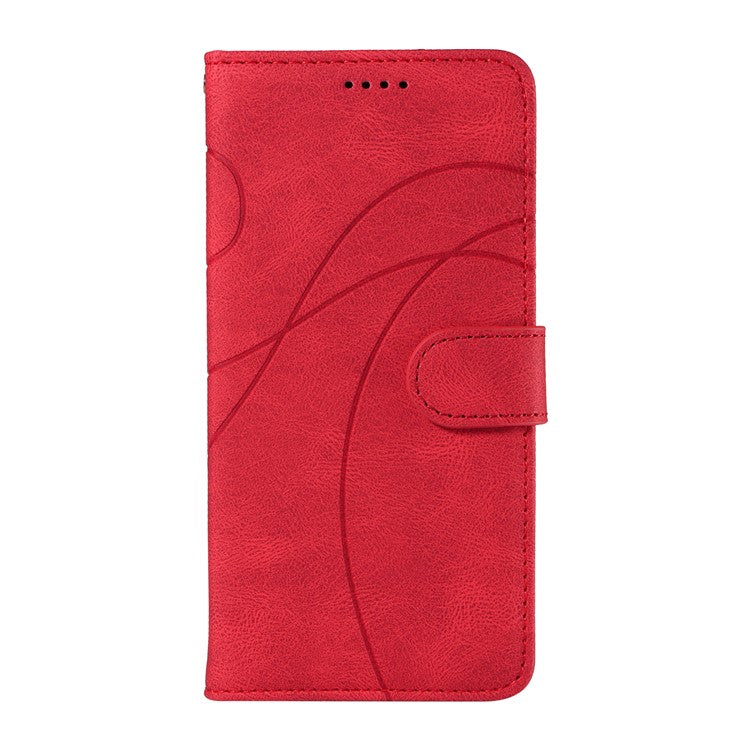 For Motorola Edge 50 Neo 5G Case Stand Wallet Leather Phone Cover Curved Line Wrist Strap - Red