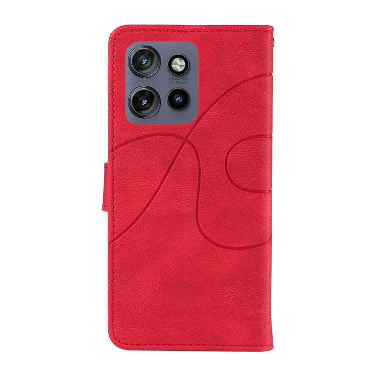 For Motorola Edge 50 Neo 5G Case Stand Wallet Leather Phone Cover Curved Line Wrist Strap - Red