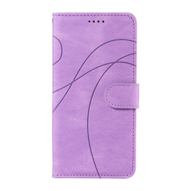 For Motorola Edge 50 Neo 5G Case Stand Wallet Leather Phone Cover Curved Line Wrist Strap - Purple