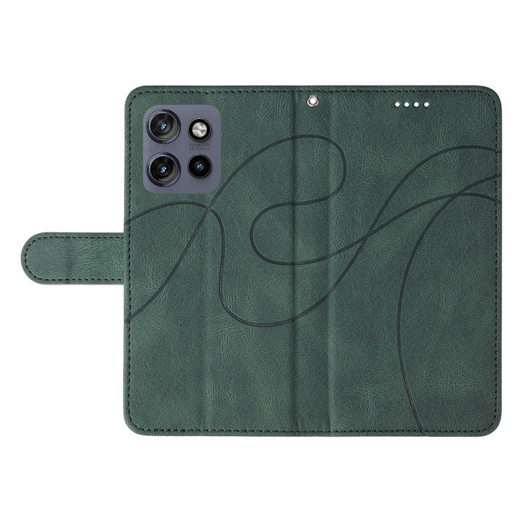 For Motorola Edge 50 Neo 5G Case Stand Wallet Leather Phone Cover Curved Line Wrist Strap - Green