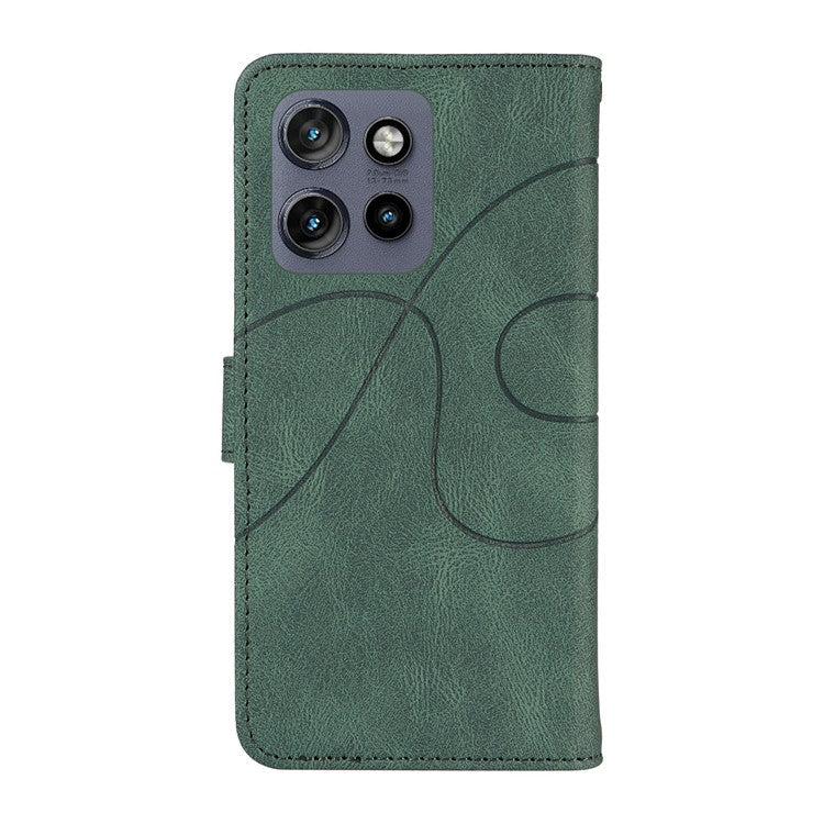 For Motorola Edge 50 Neo 5G Case Stand Wallet Leather Phone Cover Curved Line Wrist Strap - Green