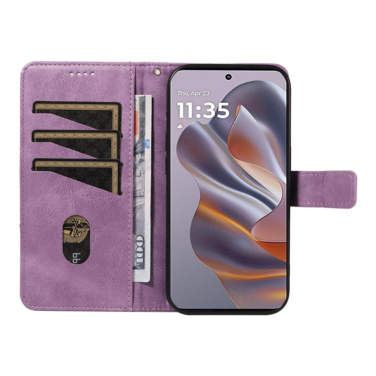 For Motorola Edge 50 Neo 5G Case Leather Geometric Line Wallet Phone Cover with Wrist Strap - Purple