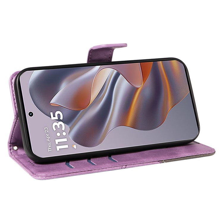 For Motorola Edge 50 Neo 5G Case Leather Geometric Line Wallet Phone Cover with Wrist Strap - Purple