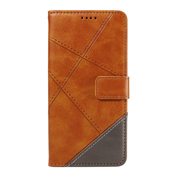 For Motorola Edge 50 Neo 5G Case Leather Geometric Line Wallet Phone Cover with Wrist Strap - Brown