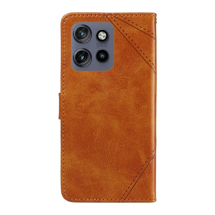 For Motorola Edge 50 Neo 5G Case Leather Geometric Line Wallet Phone Cover with Wrist Strap - Brown