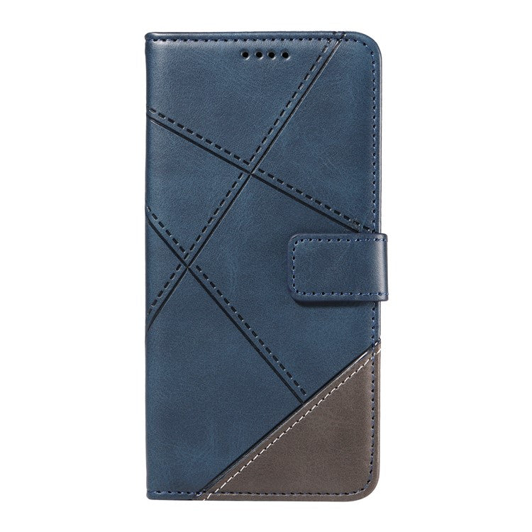 For Motorola Edge 50 Neo 5G Case Leather Geometric Line Wallet Phone Cover with Wrist Strap - Blue