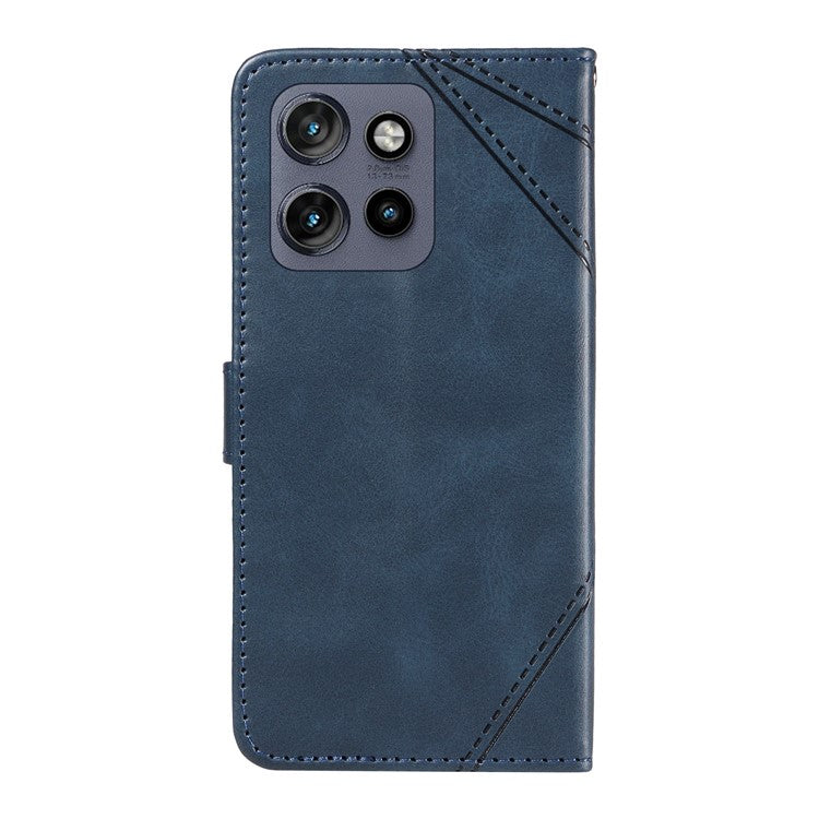 For Motorola Edge 50 Neo 5G Case Leather Geometric Line Wallet Phone Cover with Wrist Strap - Blue