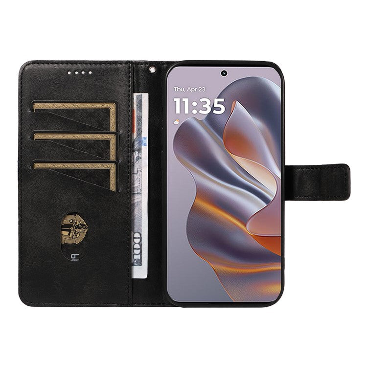 For Motorola Edge 50 Neo 5G Case Leather Geometric Line Wallet Phone Cover with Wrist Strap - Black