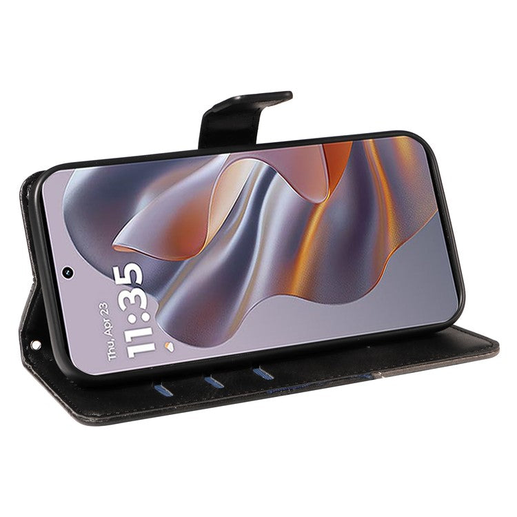 For Motorola Edge 50 Neo 5G Case Leather Geometric Line Wallet Phone Cover with Wrist Strap - Black