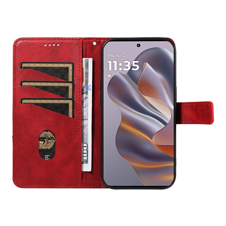 For Motorola Edge 50 Neo 5G Case Leather Geometric Line Wallet Phone Cover with Wrist Strap - Red