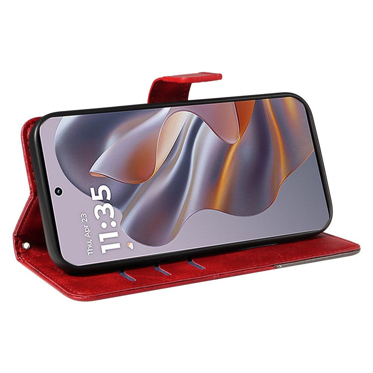 For Motorola Edge 50 Neo 5G Case Leather Geometric Line Wallet Phone Cover with Wrist Strap - Red