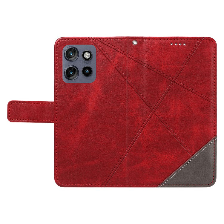 For Motorola Edge 50 Neo 5G Case Leather Geometric Line Wallet Phone Cover with Wrist Strap - Red