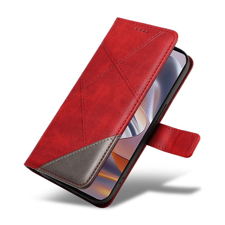 For Motorola Edge 50 Neo 5G Case Leather Geometric Line Wallet Phone Cover with Wrist Strap - Red