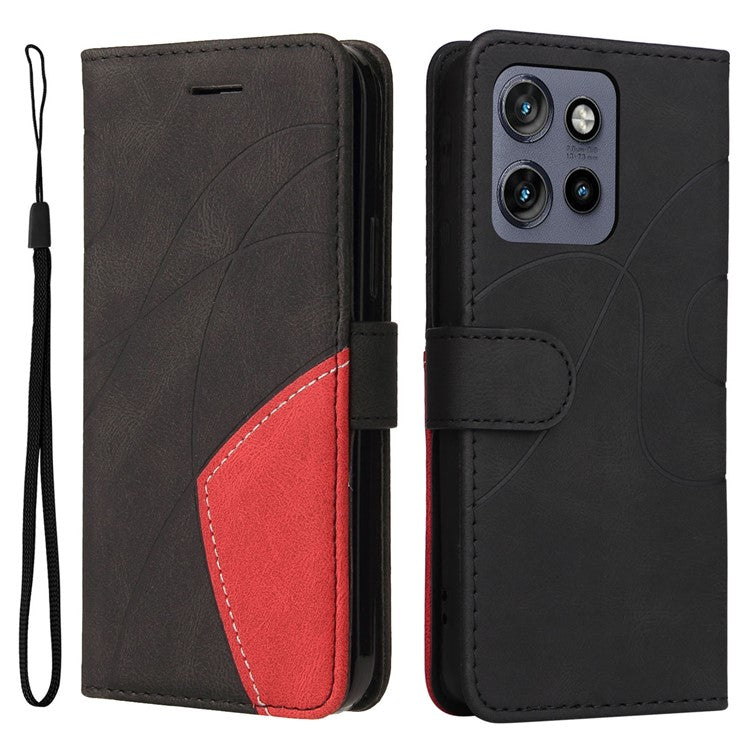 KT Leather Series-1 For Motorola Edge 50 Neo 5G / Moto S50 5G / Thinkphone 25 5G Leather Case Color Splicing Phone Cover Wallet Stand - Black