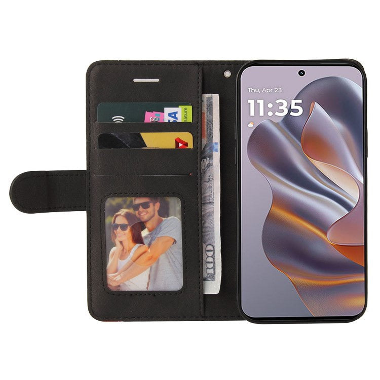 KT Leather Series-1 For Motorola Edge 50 Neo 5G / Moto S50 5G / Thinkphone 25 5G Leather Case Color Splicing Phone Cover Wallet Stand - Black