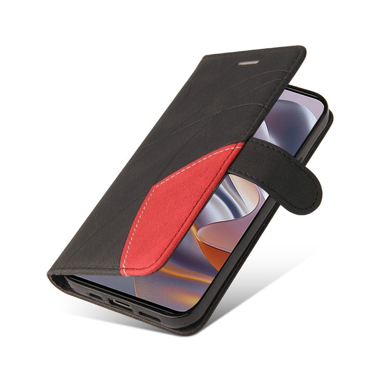 KT Leather Series-1 For Motorola Edge 50 Neo 5G / Moto S50 5G / Thinkphone 25 5G Leather Case Color Splicing Phone Cover Wallet Stand - Black