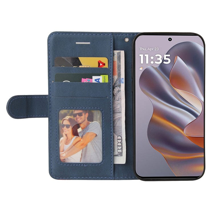 KT Leather Series-1 For Motorola Edge 50 Neo 5G / Moto S50 5G / Thinkphone 25 5G Leather Case Color Splicing Phone Cover Wallet Stand - Blue