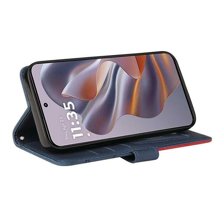 KT Leather Series-1 For Motorola Edge 50 Neo 5G / Moto S50 5G / Thinkphone 25 5G Leather Case Color Splicing Phone Cover Wallet Stand - Blue