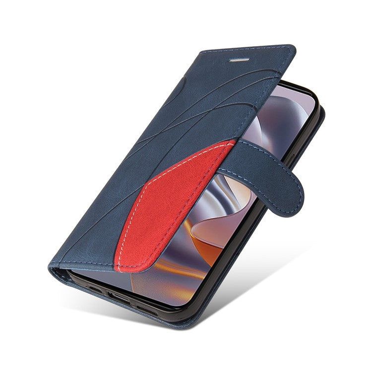 KT Leather Series-1 For Motorola Edge 50 Neo 5G / Moto S50 5G / Thinkphone 25 5G Leather Case Color Splicing Phone Cover Wallet Stand - Blue