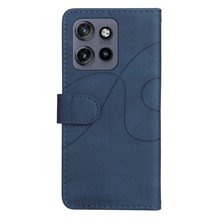 KT Leather Series-1 For Motorola Edge 50 Neo 5G / Moto S50 5G / Thinkphone 25 5G Leather Case Color Splicing Phone Cover Wallet Stand - Blue