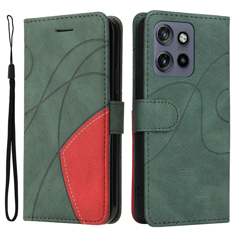 KT Leather Series-1 For Motorola Edge 50 Neo 5G / Moto S50 5G / Thinkphone 25 5G Leather Case Color Splicing Phone Cover Wallet Stand - Green