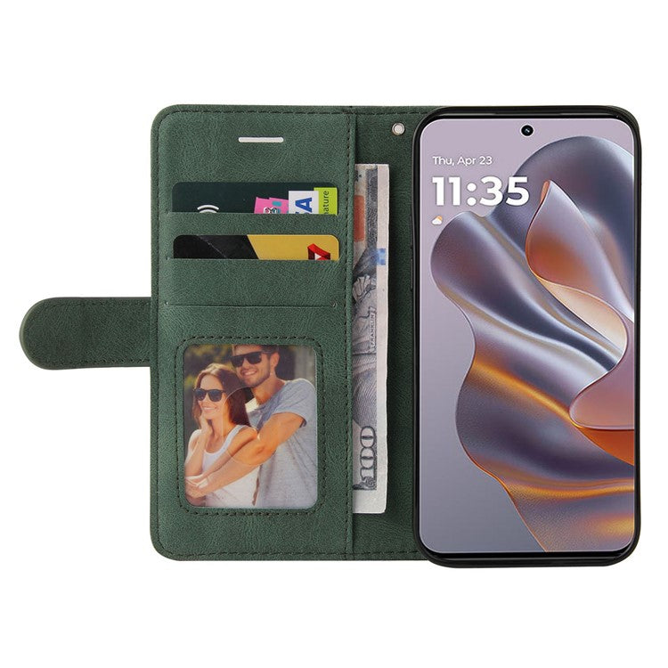 KT Leather Series-1 For Motorola Edge 50 Neo 5G / Moto S50 5G / Thinkphone 25 5G Leather Case Color Splicing Phone Cover Wallet Stand - Green