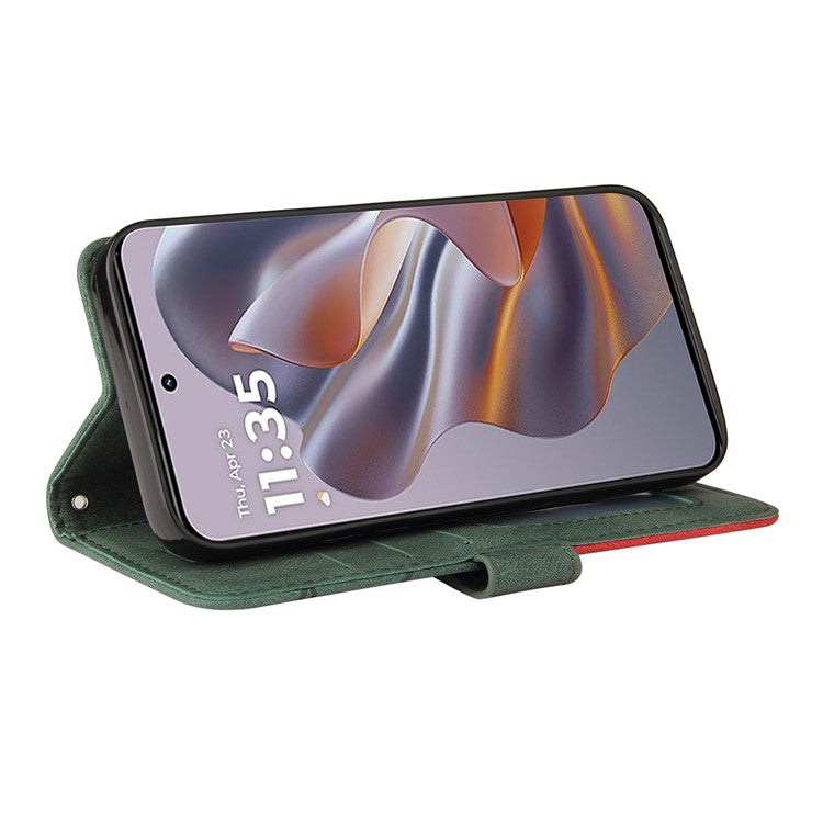 KT Leather Series-1 For Motorola Edge 50 Neo 5G / Moto S50 5G / Thinkphone 25 5G Leather Case Color Splicing Phone Cover Wallet Stand - Green