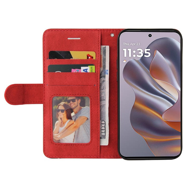 KT Leather Series-1 For Motorola Edge 50 Neo 5G / Moto S50 5G / Thinkphone 25 5G Leather Case Color Splicing Phone Cover Wallet Stand - Red