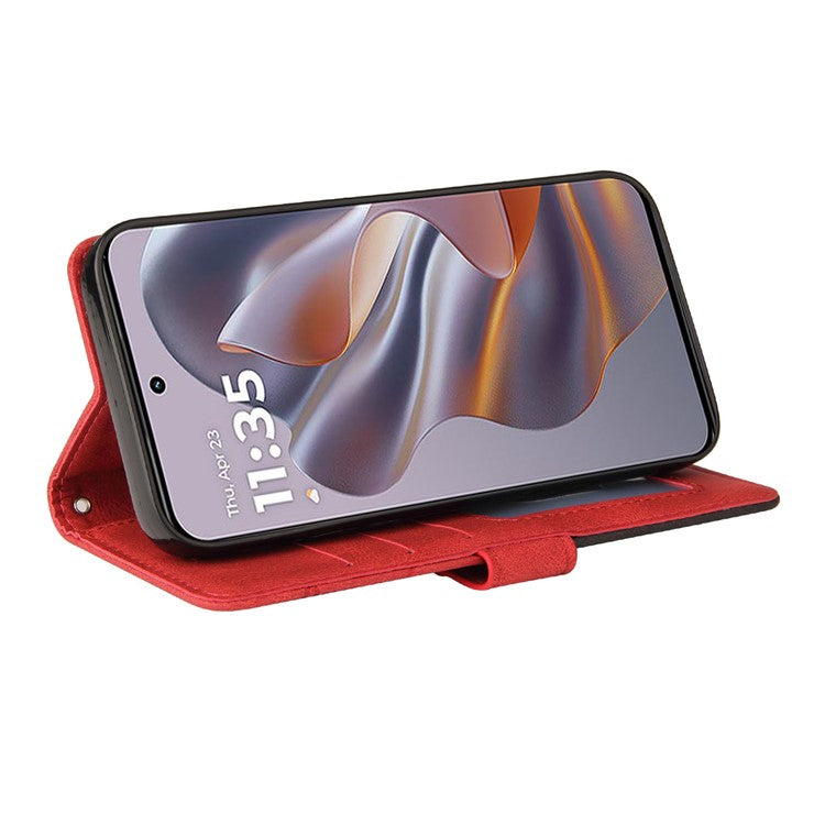 KT Leather Series-1 For Motorola Edge 50 Neo 5G / Moto S50 5G / Thinkphone 25 5G Leather Case Color Splicing Phone Cover Wallet Stand - Red