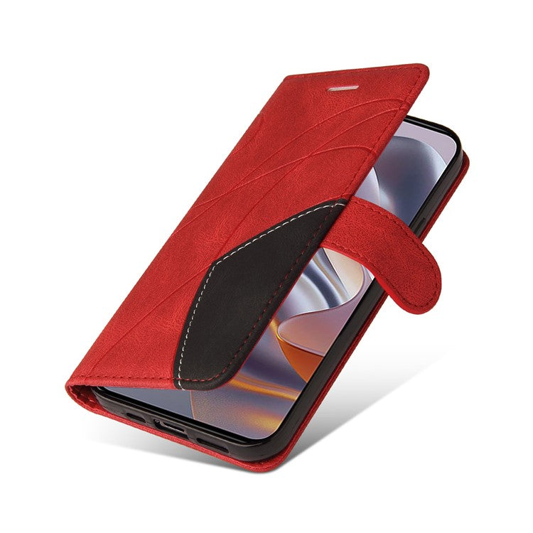 KT Leather Series-1 For Motorola Edge 50 Neo 5G / Moto S50 5G / Thinkphone 25 5G Leather Case Color Splicing Phone Cover Wallet Stand - Red