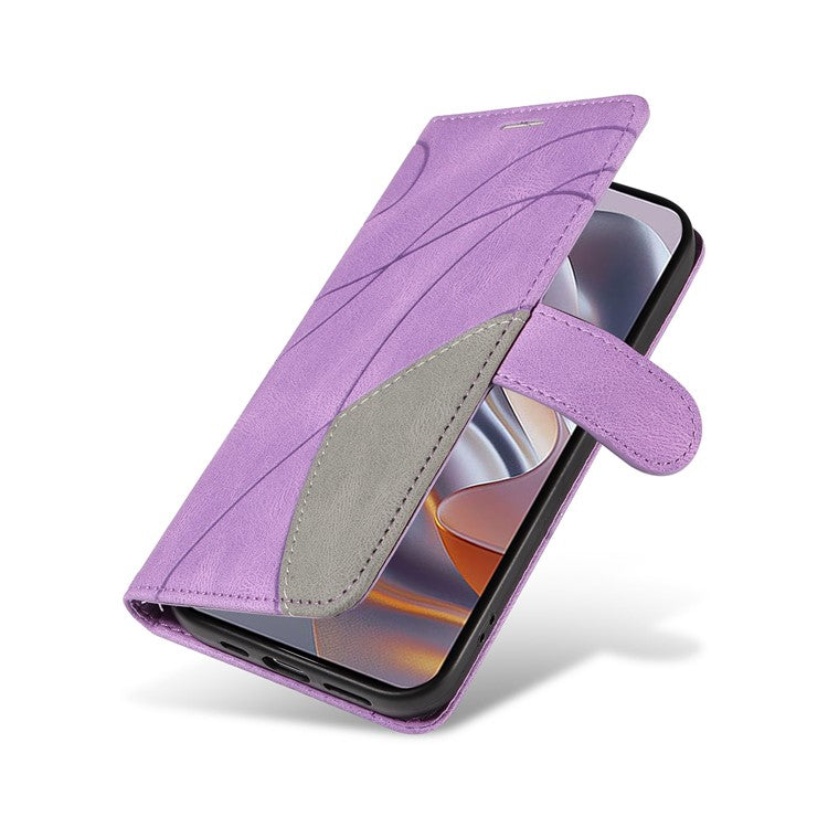 KT Leather Series-1 For Motorola Edge 50 Neo 5G / Moto S50 5G / Thinkphone 25 5G Leather Case Color Splicing Phone Cover Wallet Stand - Light Purple