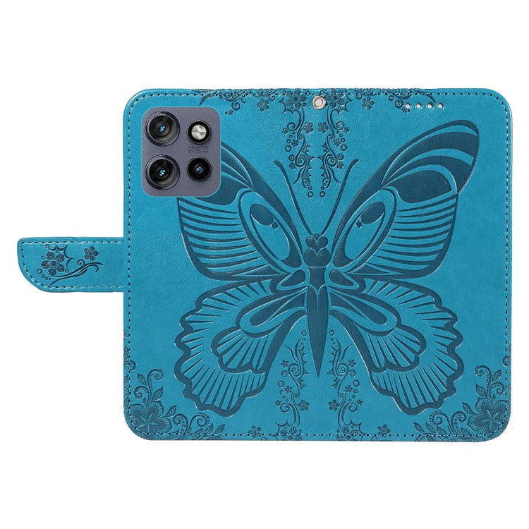 For Motorola Edge 50 Neo 5G / Moto S50 5G / Thinkphone 25 5G Case Butterfly Pattern Leather Wallet Flip Phone Cover - Blue