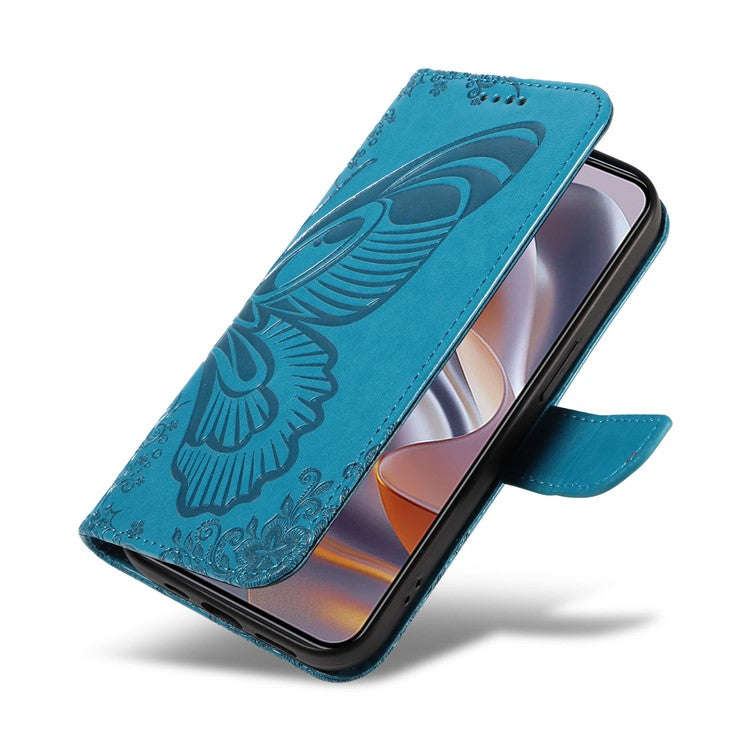 For Motorola Edge 50 Neo 5G / Moto S50 5G / Thinkphone 25 5G Case Butterfly Pattern Leather Wallet Flip Phone Cover - Blue
