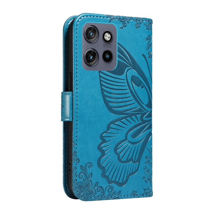 For Motorola Edge 50 Neo 5G / Moto S50 5G / Thinkphone 25 5G Case Butterfly Pattern Leather Wallet Flip Phone Cover - Blue