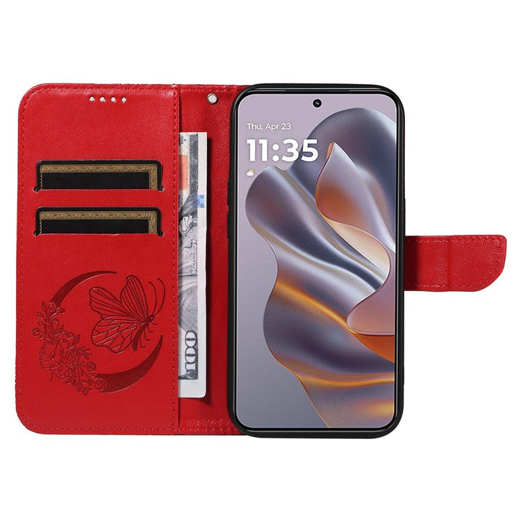 For Motorola Edge 50 Neo 5G / Moto S50 5G / Thinkphone 25 5G Case Butterfly Pattern Leather Wallet Flip Phone Cover - Red