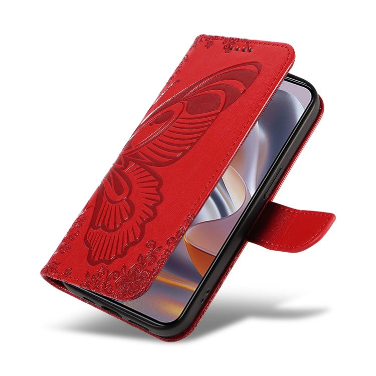 For Motorola Edge 50 Neo 5G / Moto S50 5G / Thinkphone 25 5G Case Butterfly Pattern Leather Wallet Flip Phone Cover - Red
