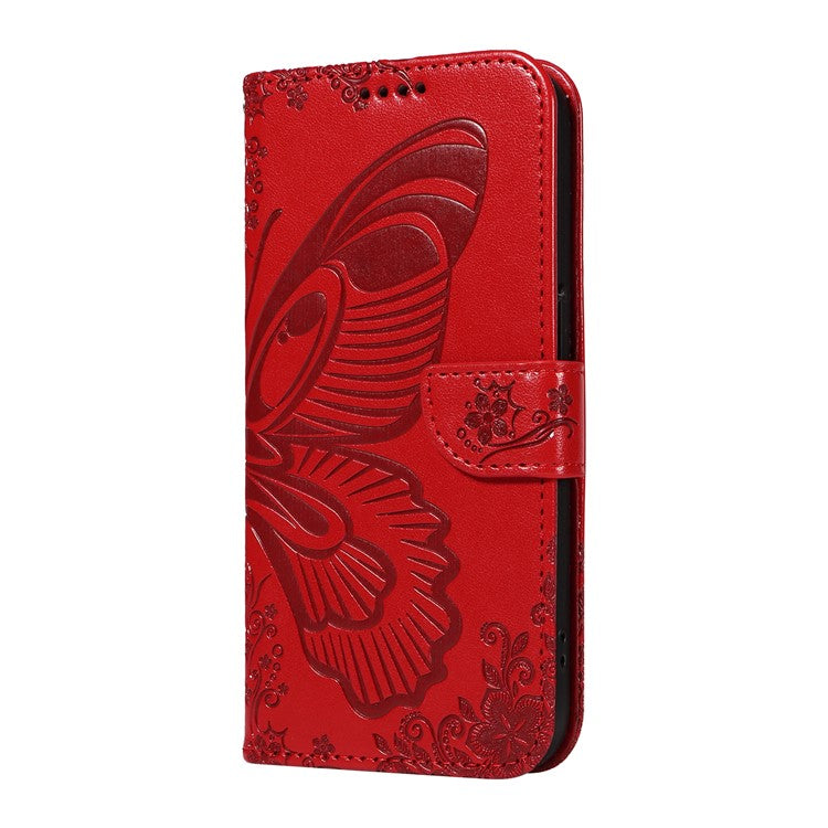 For Motorola Edge 50 Neo 5G / Moto S50 5G / Thinkphone 25 5G Case Butterfly Pattern Leather Wallet Flip Phone Cover - Red