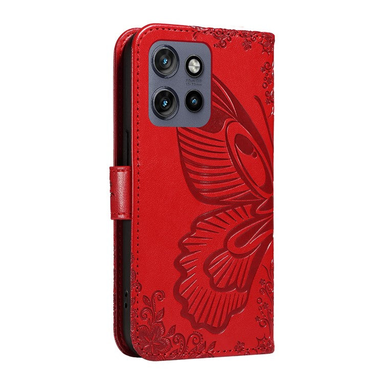 For Motorola Edge 50 Neo 5G / Moto S50 5G / Thinkphone 25 5G Case Butterfly Pattern Leather Wallet Flip Phone Cover - Red