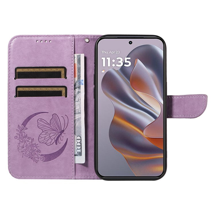 For Motorola Edge 50 Neo 5G / Moto S50 5G / Thinkphone 25 5G Case Butterfly Pattern Leather Wallet Flip Phone Cover - Purple