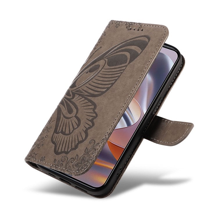 For Motorola Edge 50 Neo 5G / Moto S50 5G / Thinkphone 25 5G Case Butterfly Pattern Leather Wallet Flip Phone Cover - Grey