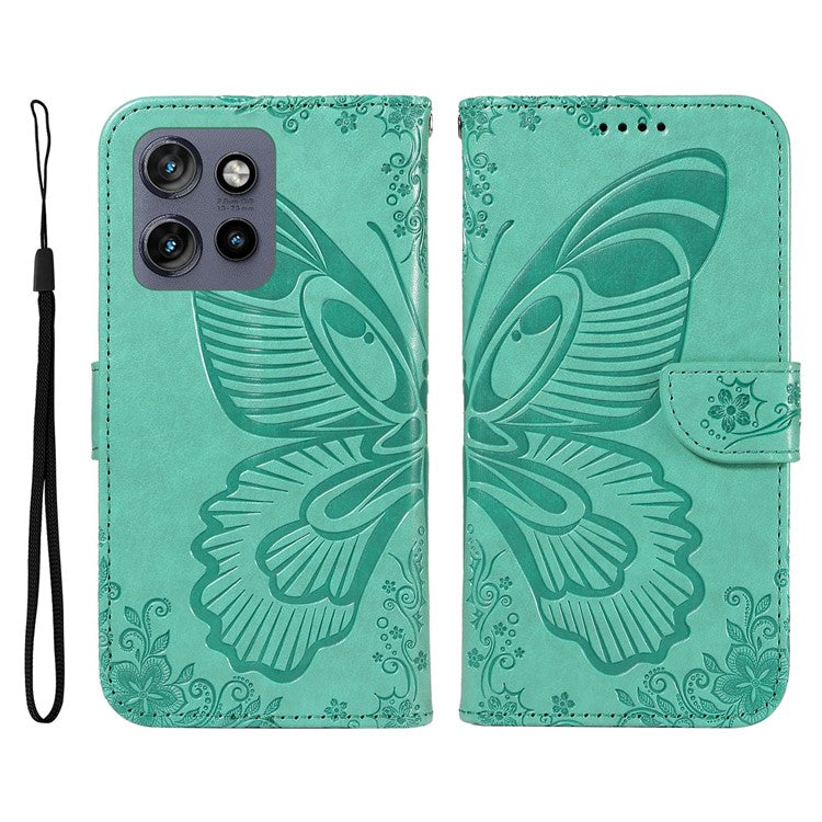 For Motorola Edge 50 Neo 5G / Moto S50 5G / Thinkphone 25 5G Case Butterfly Pattern Leather Wallet Flip Phone Cover - Green