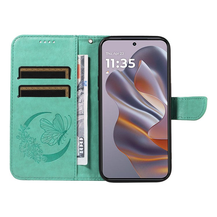 For Motorola Edge 50 Neo 5G / Moto S50 5G / Thinkphone 25 5G Case Butterfly Pattern Leather Wallet Flip Phone Cover - Green