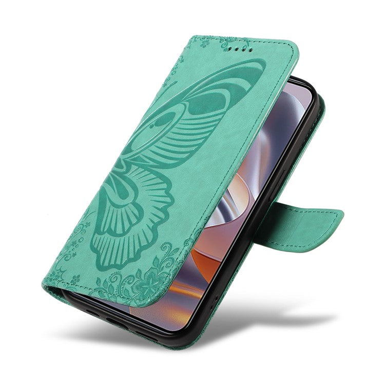 For Motorola Edge 50 Neo 5G / Moto S50 5G / Thinkphone 25 5G Case Butterfly Pattern Leather Wallet Flip Phone Cover - Green